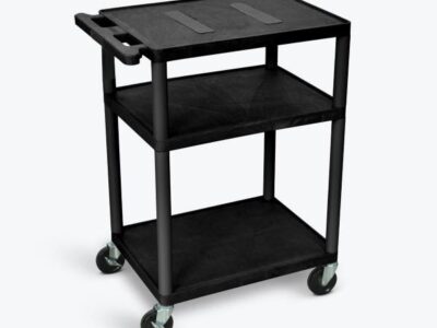 Luxor 34inch 3 Shelf Heavy Duty Plastic Utility Cart with 3 Flat Shelves 300lb Weight Capacity Black with Black Legs 24 x 18