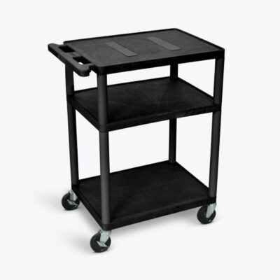 Luxor 34inch 3 Shelf Heavy Duty Plastic Cart with 3 Flat Shelves 300lb Weight Capacity Black with Black Legs 24 x 18