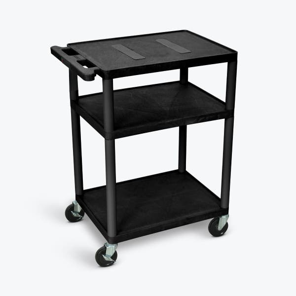 Luxor 34inch 3 Shelf Heavy Duty Plastic Utility Cart with 3 Flat Shelves 300lb Weight Capacity Black with Black Legs 24 x 18 Luxor 34inch 3 Shelf Heavy Duty Plastic Utility Cart with 3 Flat Shelves 300lb Weight Capacity Black with Black Legs 24 x 18