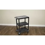 Luxor 34inch 3 Shelf Plastic Utility Cart with Flat Shelves 300lb Weight Capacity Black