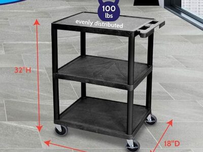 Luxor 34inch 3 Shelf Plastic Utility Cart with Flat Shelves 300lb Weight Capacity Black1