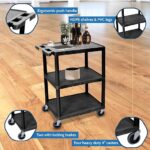 Luxor 34inch 3 Shelf Plastic Utility Cart with Flat Shelves 300lb Weight Capacity Black2