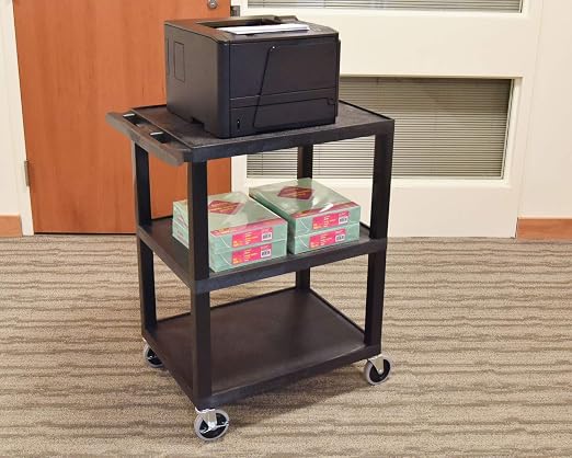 Luxor 34inch 3 Shelf Plastic Utility Cart with Flat Shelves 300lb Weight Capacity Black3 Luxor 34inch 3 Shelf Plastic Utility Cart with Flat Shelves 300lb Weight Capacity Black3
