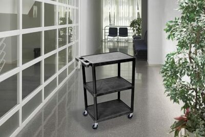 Luxor 34inch 3 Shelf Plastic Utility Cart with Flat Shelves 300lb Weight Capacity Black5 Luxor 34inch 3 Shelf Plastic Utility Cart with Flat Shelves 300lb Weight Capacity Black5