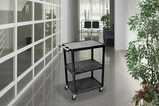 Luxor 34inch 3 Shelf Plastic Utility Cart with Flat Shelves 300lb Weight Capacity Black5 Luxor 34inch 3 Shelf Plastic Utility Cart with Flat Shelves 300lb Weight Capacity Black5