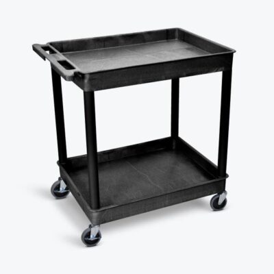 Luxor 38inch 2 Shelf Plastic Utility Cart 300lb Weight Capacity Black