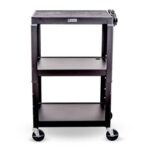 Chariot utilitaire Luxor 42 pouces à 3 étagères, hauteur réglable, en acier – Capacité de poids de 300 lb – Noir – 24 x 42