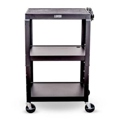 Chariot utilitaire Luxor 42 pouces à 3 étagères, hauteur réglable, en acier – Capacité de poids de 300 lb – Noir – 24 x 42 Chariot utilitaire Luxor 42 pouces à 3 étagères, hauteur réglable, en acier – Capacité de poids de 300 lb – Noir – 24 x 42
