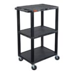 Luxor 42inch 3 Shelf Heavy Duty Plastic Cart with 3 Flat Shelves 300lb Weight Capacity Black 24 x 18