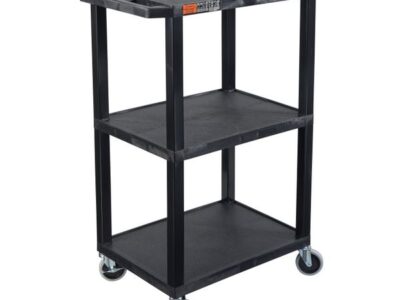 Luxor 42inch 3 Shelf Heavy Duty Plastic Utility Cart with 3 Flat Shelves 300lb Weight Capacity Black 24 x 18
