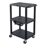 Luxor 42inch 3 Shelf Heavy Duty Plastic Cart with 3 Flat Shelves and 3 Outlet Electric Assembly with 15' Cord 300lb Weight Capacity Noir