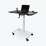 Luxor 48inch Single Column Adjustable Height Stand Up Desk with Crank Handle and Casters Black with White Stand
