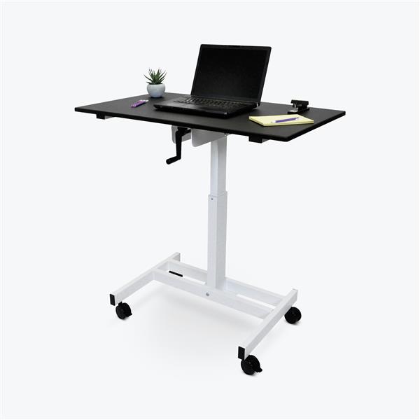 Luxor 48inch Single Column Adjustable Height Stand Up Desk with Crank Handle and Casters Black with White Stand Luxor 48inch Single Column Adjustable Height Stand Up Desk with Crank Handle and Casters Black with White Stand
