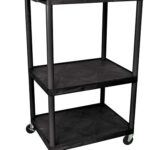 Luxor 54inch 3 Shelf Heavy Duty Plastic Utility Cart with 3 Flat Shelves 400lb Weight Capacity Black