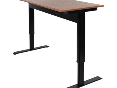 Luxor 56inch Single Column Adjustable Height Stand Up Desk with Crank Handle and Casters – Black with White Stand