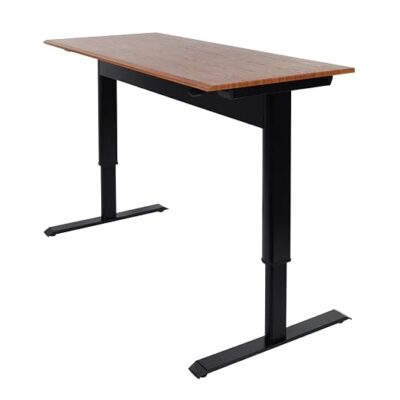 Luxor 56inch Single Column Adjustable Height Stand Up Desk with Crank Handle and Casters – Black with White Stand Luxor 56inch Single Column Adjustable Height Stand Up Desk with Crank Handle and Casters – Black with White Stand