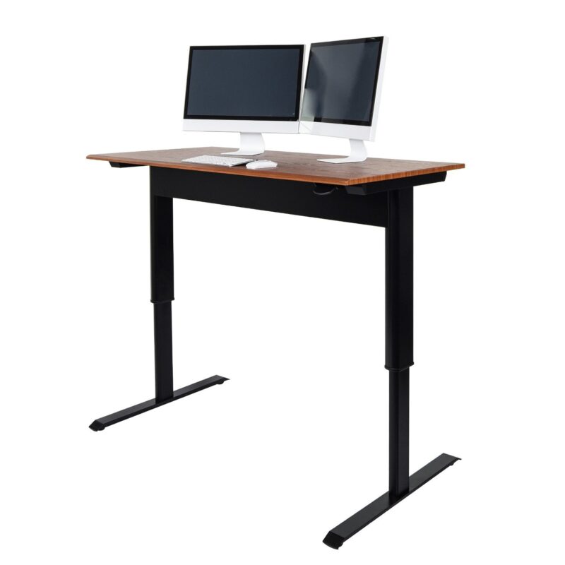 Luxor 56inch Single Column Adjustable Height Stand Up Desk with Crank Handle and Casters – Black with White Stand6