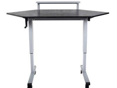 Luxor Adjustable Height Corner Desk with Crank Handle, Shelf, and Casters 60 x 45