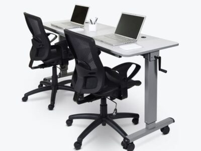 Luxor Adjustable Height Flip Top Table with Crank Handle and Quick Release Latches for Easy Storage