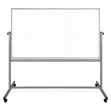Luxor Mobile Tableau blanc magnétique double face avec grille fantôme, support et bac à marqueurs 72 x 40