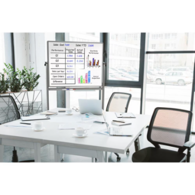 Tableau blanc magnétique double face Luxor Mobile avec grille fantôme, support et plateau pour marqueurs – 48 x 36