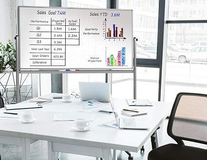 Tableau blanc magnétique double face Luxor avec grille fantôme, support et plateau pour marqueurs – 72 x 401