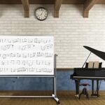Tableau blanc magnétique double face Luxor Mobile avec lignes de portée musicale, support et plateau pour marqueurs – 72 x 40