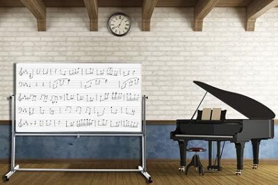 Tableau blanc magnétique double face Luxor Mobile avec lignes de portée musicale, support et plateau pour marqueurs – 72 x 40
