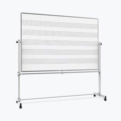 Tableau blanc magnétique double face Luxor Mobile avec portées musicales, support et plateau pour feutres – 72 x 401