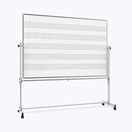 Tableau blanc magnétique double face Luxor Mobile avec portées musicales, support et plateau pour feutres – 72 x 401