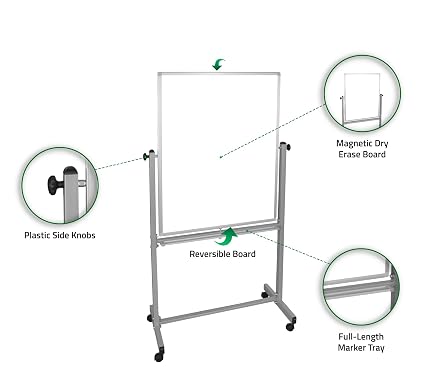 Luxor Mobile Double Sided Magnetic Whiteboard with Stand and Marker Tray – 30 x 401