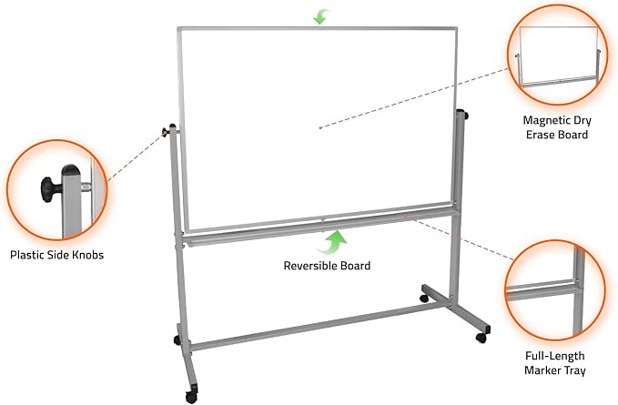 Luxor Mobile Double Sided Magnetic Whiteboard with Stand and Marker Tray – 60 x 401