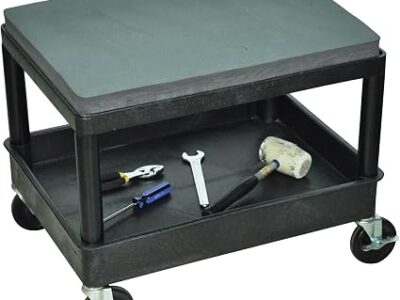 Luxor Mobile Mechanic’s Seat with Removable Seat Cushion and Spacious Storage Tub – Black – 300lb Weight Capacity