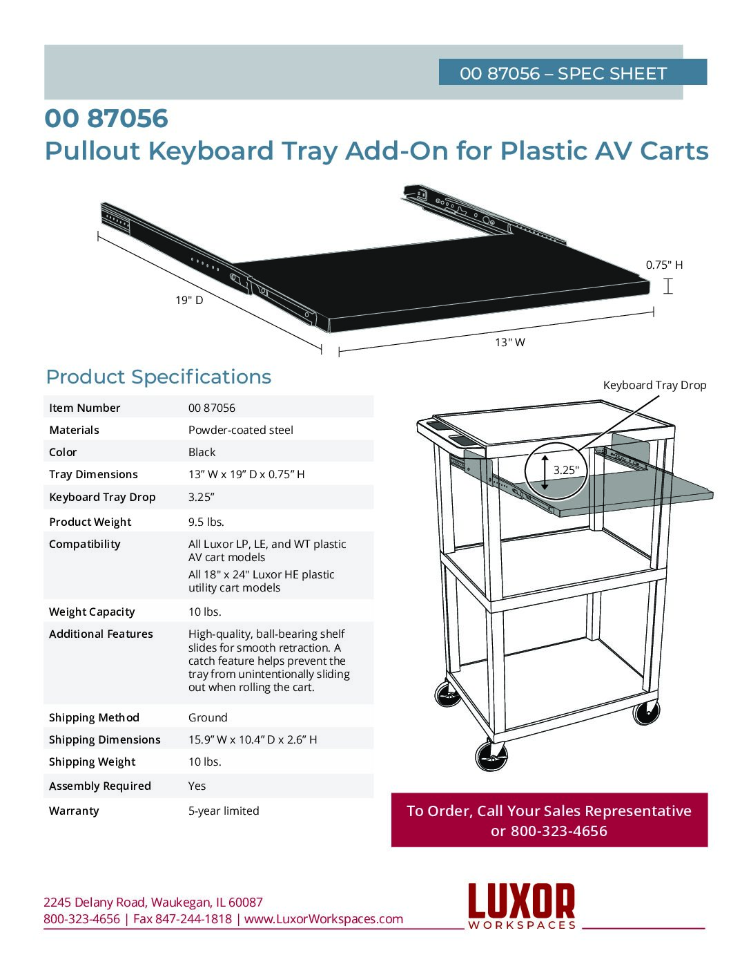Luxor Plateau à clavier extractible pour chariots AV et multifonctions en plastique