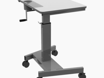Luxor Single Column Manual Adjustable Height Stand Up Desk with Bag Hook, Cup Holder, and Pencil Rest