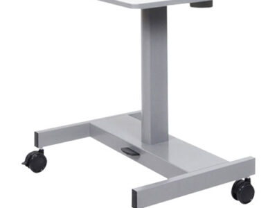 Luxor Single Column Pneumatic Adjustable Height Stand Up Desk with Bag Hook, Cup Holder, and Pencil Rest