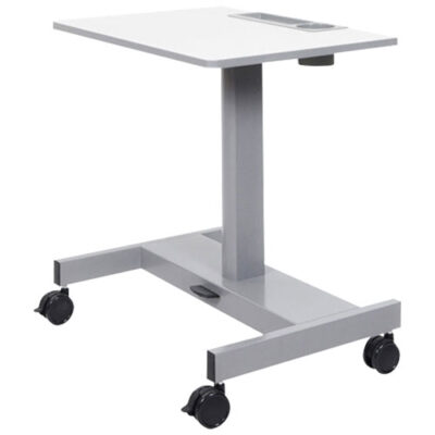 Luxor Single Column Pneumatic Adjustable Height Stand Up Desk with Bag Hook, Cup Holder, and Pencil Rest