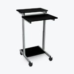 Luxor Two Tier 24inch Adjustable Height Presentation Station with Steel Frame and Casters Black