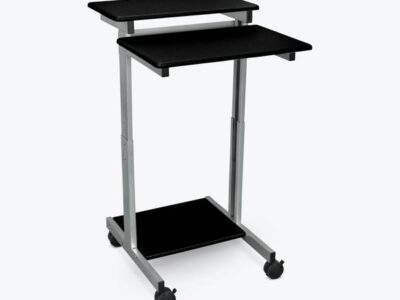 Luxor Two Tier 24inch Adjustable Height Presentation Station with Steel Frame and Casters Black