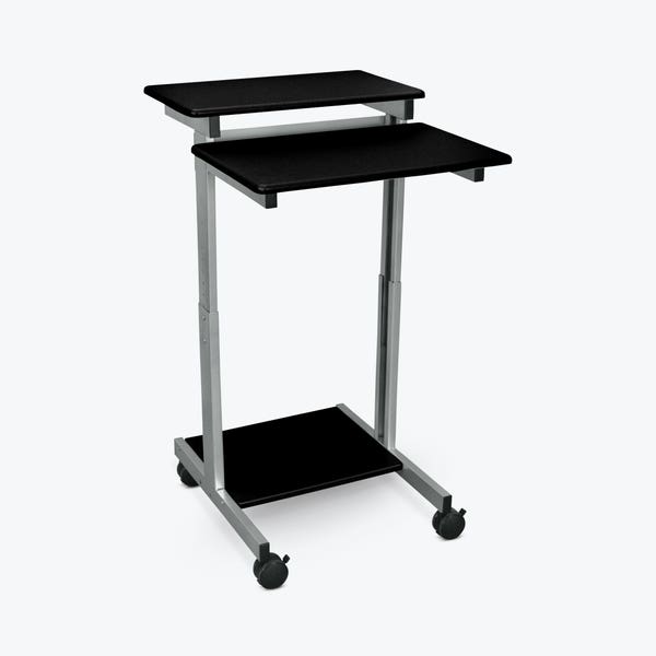 Luxor Two Tier 24inch Adjustable Height Presentation Station with Steel Frame and Casters Black Luxor Two Tier 24inch Adjustable Height Presentation Station with Steel Frame and Casters Black