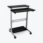 Luxor Two Tier 32inch Adjustable Height Presentation Station with Steel Frame and Casters Black