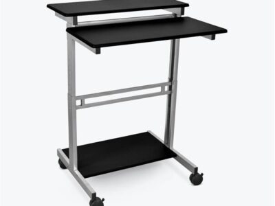 Luxor Two Tier 32inch Adjustable Height Presentation Station with Steel Frame and Casters Black