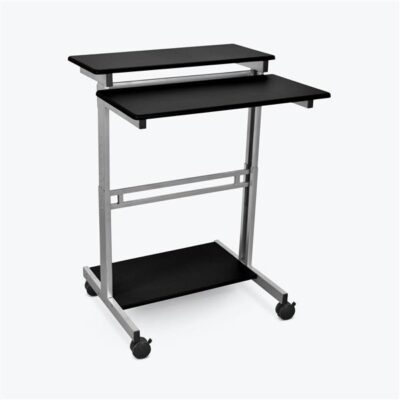 Luxor Two Tier 32inch Adjustable Height Presentation Station with Steel Frame and Casters Black