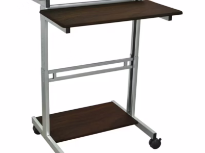 Luxor Poste de présentation à deux niveaux de 32 pouces à hauteur réglable avec cadre en acier et roulettes Noyer foncé