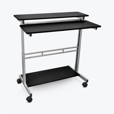Luxor Two Tier 40inch Adjustable Height Presentation Station with Steel Frame and Casters Black