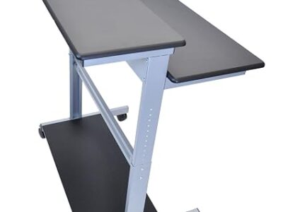 Luxor Two Tier 40inch Adjustable Height Presentation Station with Steel Frame and Casters – Black1