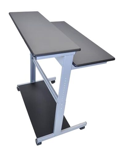 Luxor Two Tier 40inch Adjustable Height Presentation Station with Steel Frame and Casters – Black1 Luxor Two Tier 40inch Adjustable Height Presentation Station with Steel Frame and Casters – Black1