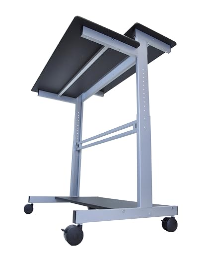 Luxor Two Tier 40inch Adjustable Height Presentation Station with Steel Frame and Casters – Black3