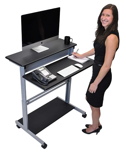 Luxor Two Tier 40inch Adjustable Height Presentation Station with Steel Frame and Casters – Black5