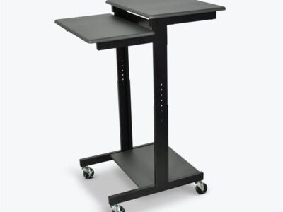 Luxor Two Tier 45inch Adjustable Height Presentation Station with Steel Frame and Casters Black